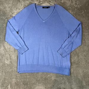 Lauren Ralph Lauren Black Label Sweater Top Womens XL Silk Modal V Neck Blue